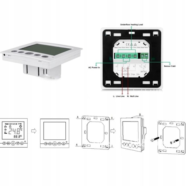 Programmerbar Termostat - ARHATREYA - LCD Hvid - 16A - Elektrisk Opvarmning