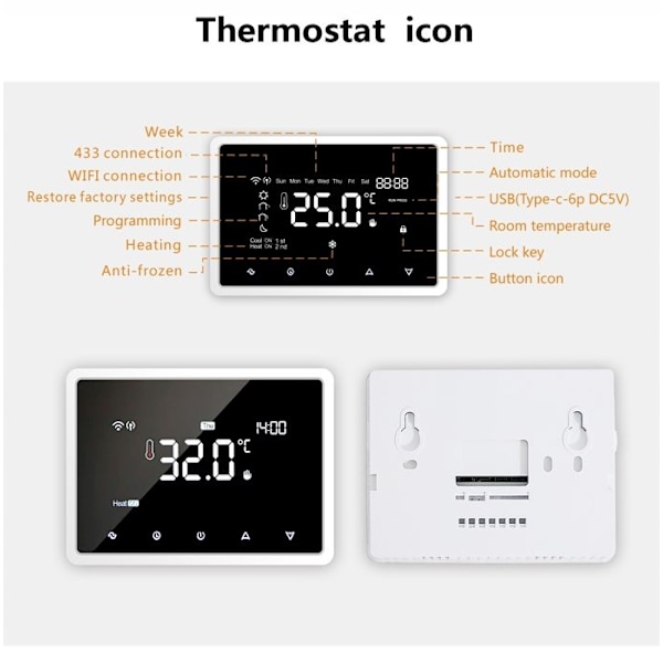 Thermostat WiFi Intelligent - ARHATREYA - Röstkontroll - Programmerbar - Svart