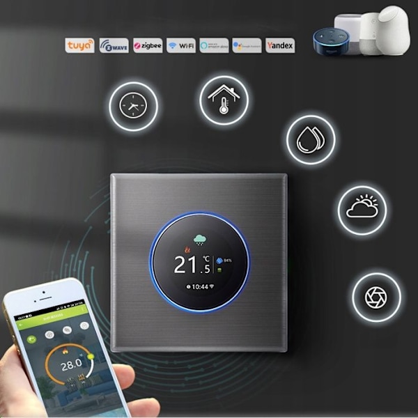 Termostat WiFi - ARHATREYA - BHT-7000 - TFT-skærm - Stemmestyring - Sort