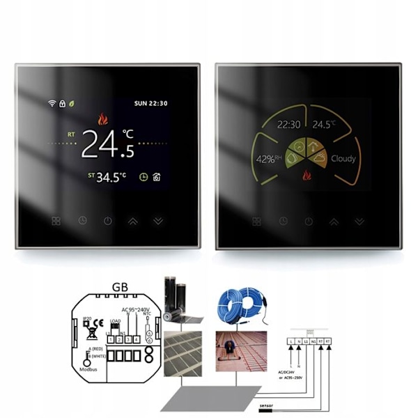 Intelligent Wi-Fi-termostat - ARHATREYA - BHT 2002 GBLW - Programmerbar - Svart/Vit