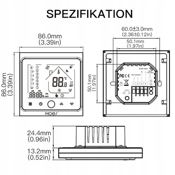 Termostat Zigbee - ARHATREYA - Programmérbar - Elektrisk Gulvvarme - IP20