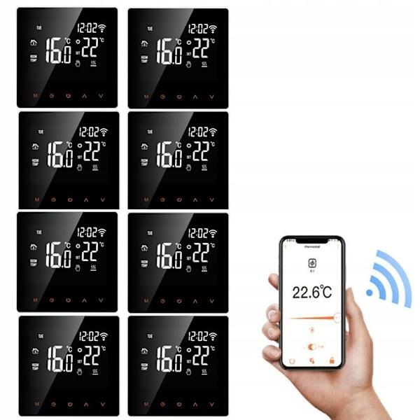 Termostat WiFi - ARHATREYA - LCD Touchscreen - Programmerbar - Paket med 8
