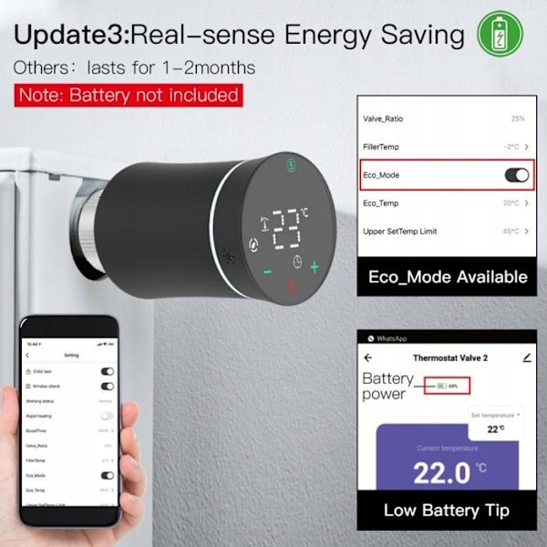 Intelligent Termostat - Moes - Tuya Zigbee 3.0 - Stemmekontrol - LED-skærm - Sort