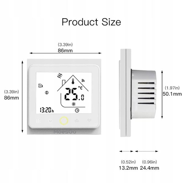 Thermostat WiFi - ARHATREYA - GC 5A - Kompatibel med Alexa/Google - Sort LCD-skærm