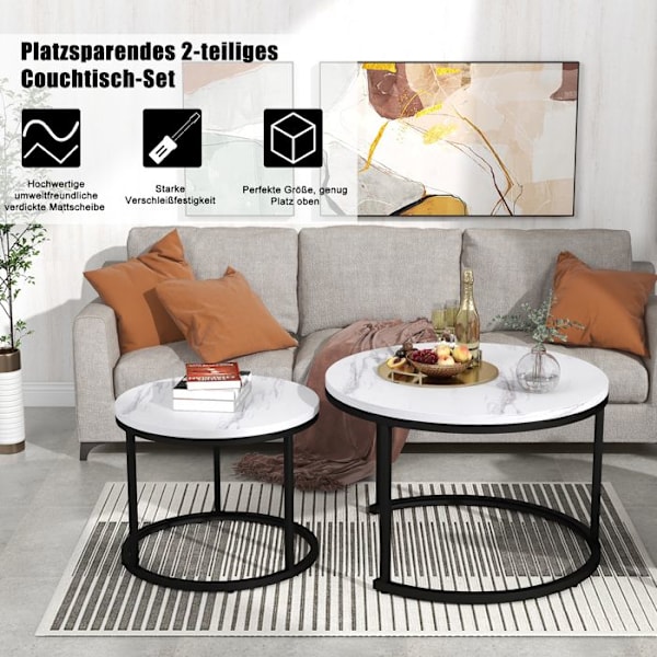 Rund Kaffeebord - ARHATREYA - Set med 2 - MDF - Träytelse - Modern Design Marmor
