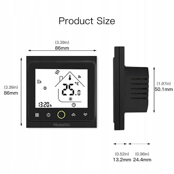 Intelligent WiFi Termostat - ARHATREYA - Elektrisk Opvarmning - LCD Touchskærm - Programmérbar