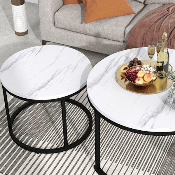 Rund Kaffeebord - ARHATREYA - Set med 2 - MDF - Träytelse - Modern Design Marmor
