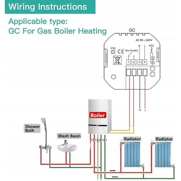 Termostat WiFi - ARHATREYA - GC 5A - Varmekilde Vand/Gas - Kompatibel med Alexa/Google Home
