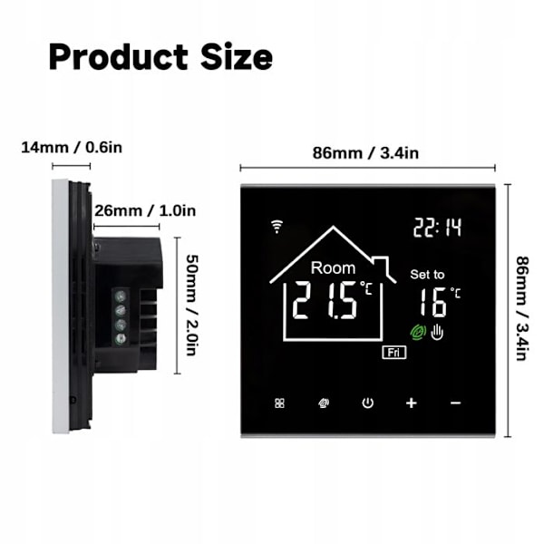 Termostat WiFi Intelligent - ARHATREYA - 16A - Programmerbar - Touchskärm - Elektrisk Golvvärme
