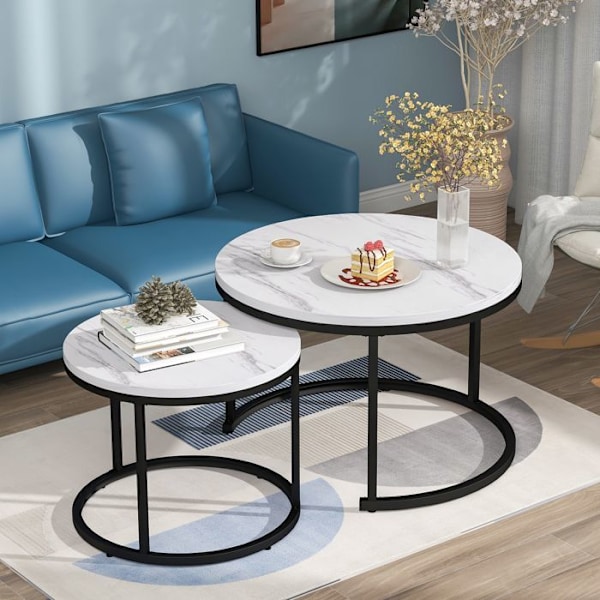 Rund Kaffeebord - ARHATREYA - Set med 2 - MDF - Träytelse - Modern Design Marmor