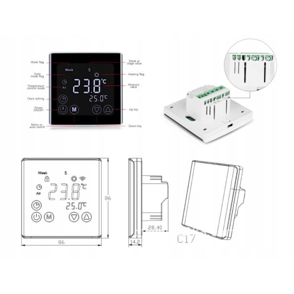 WiFi-programmerbar termostat - ARHATREYA - C17.GH3 - Energibesparing - Kontroll via smartphone
