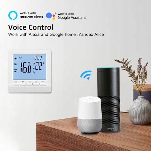 Intelligent WiFi Termostat - ARHATREYA - 16A - Kompatibel med Alexa/Google - LCD Touchskærm