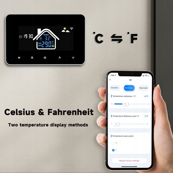Termostat Wi-Fi Intelligent - ARHATREYA - Elektrisk Golvvärme - Alexa & Google Home - 16A