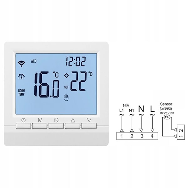 Thermostat WiFi för temperaturkontroll, 16A stödjer endast elektrisk golvvärme.