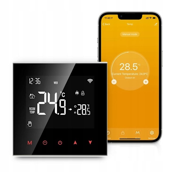 Intelligent Wi-Fi Termostat - ARHATREYA - Tuya 3A - Stemmekontrol - LCD Touchskærm - Programmerbar