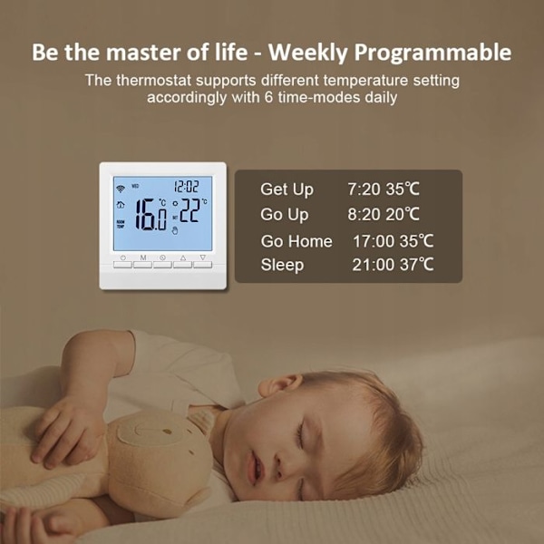 Thermostat WiFi Intelligent - ARHATREYA - 16A - Gulvvarme - Kompatibel med Alexa & Google Home