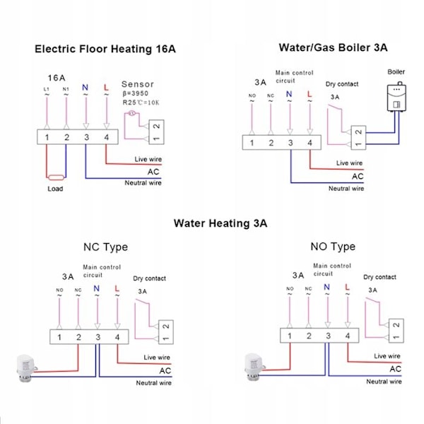 Termostat WiFi - ARHATREYA - 16A - Röststyrning - Veckoprogrammering - Svart