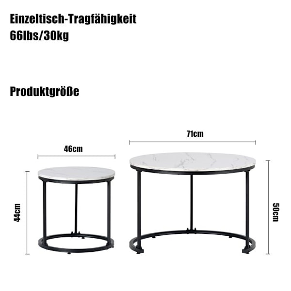 Rund Kaffeebord - ARHATREYA - Set med 2 - MDF - Träytelse - Modern Design Marmor