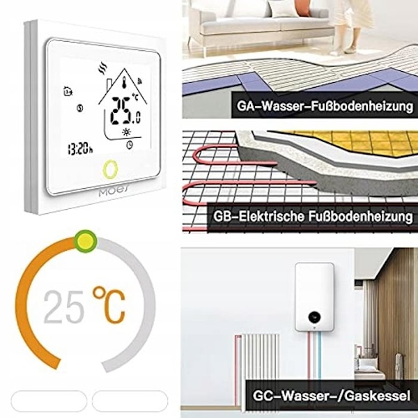 Thermostat Zigbee - ARHATREYA - Programmerbar - Vatten/Gas Uppvärmning - Vit