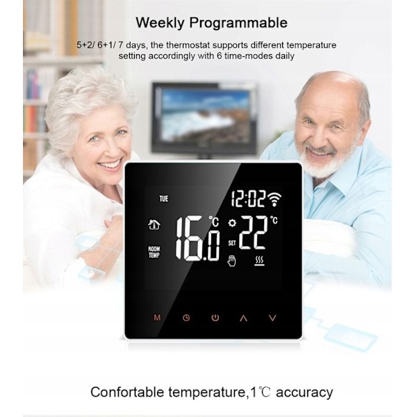 Intelligent Wi-Fi Termostat - ARHATREYA - Styring med Stemme - Touchskærm - Programmerbar