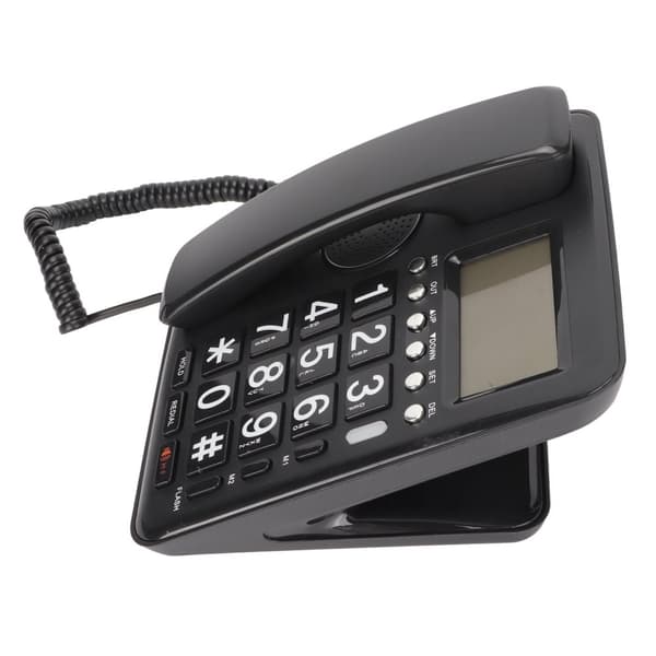 Håndfri fastnettelefon med nummerpræsentation og blå skærm - Perfekt til hjemmekontoret (sort)