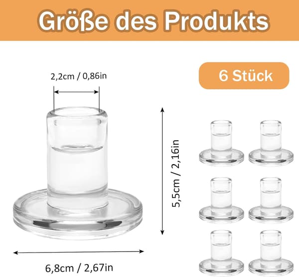 Glasslysestake, 6 stk. glasslysestaker, lysestaker, kandelabre, stangformede lysestaker