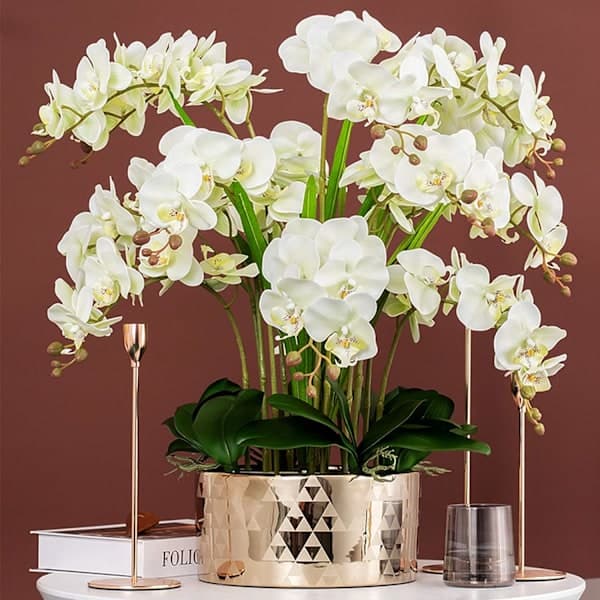 4 stk. kunstige Phalaenopsis orkidé hvide blomster 70 cm med kunstig