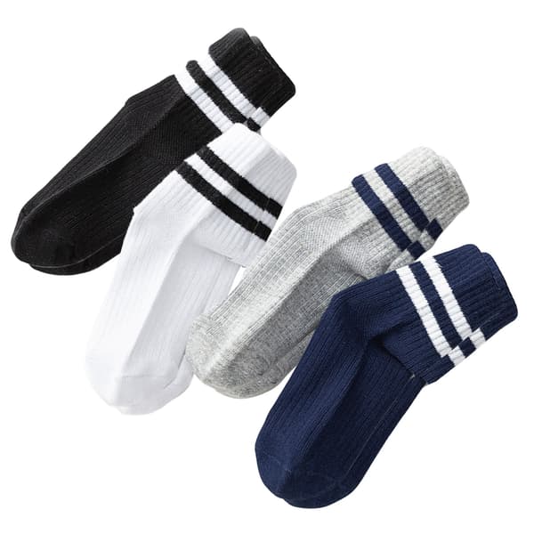 Barnestrømper med to striper, myke bomullsstrømper, lave, for småbarn, atletiske rørstrømper for barn, gutter, jenter, XL, 19–23 cm, for 9–12 år