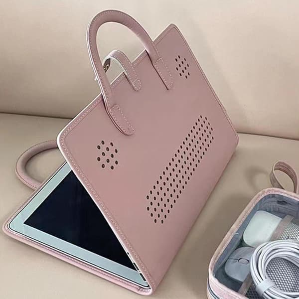 PU Laptop Cover, Pink PU Leather Waterproof Bag with Handle Durable Portable Style, for Notebook, Computer, Work, Travel, Office, School, D[DB] B