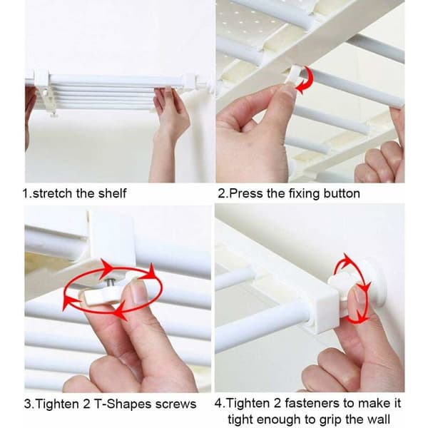 Expandable Shelf Cabinet Organizer Wardrobe Storage Wardrobe Shelf for Kitchen, White Ventilation Wardrobe Shelves Adjustable Storage Shelf, Under Sink