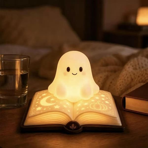 Ghost Night Light, Halloween Decorative Fixture, Resin Figurine with Sturdy Panel, Home Use with Refined Coating, 1-Piece Set, Night Lamp