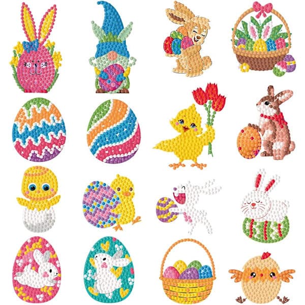 Easter 5D Diamond Painting Kits 16 Pcs Diamond Painting Easter Pattern Eggs Rabbit Chicks Easter Kids DIY Craft Gifts