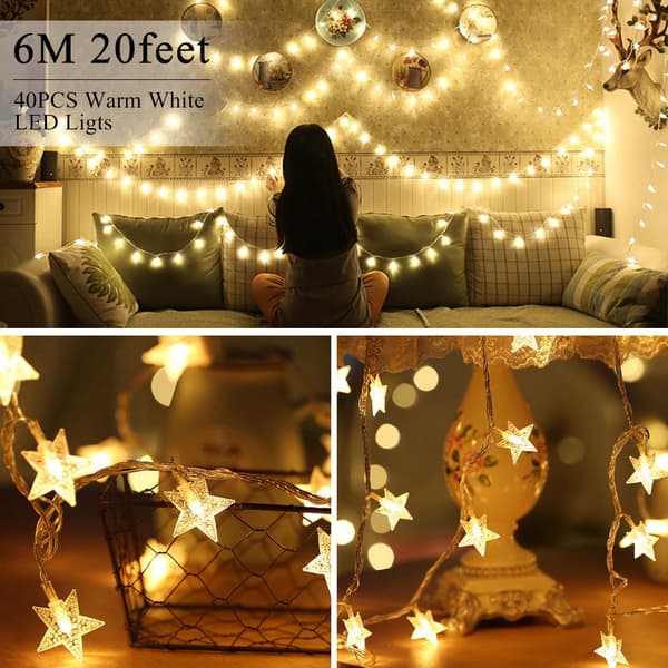 Battery Powered LED String Lights Ejoyous 6m 19ft 40 Star-shaped LED Lights Fairy Decorative Li