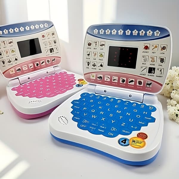 Mini bærbar simuleret computerlegetøj, elektronisk læringsmaskine med sprog- og musikfunktioner - Multifunktionel pædagogisk bærbar computer til [DB] Blue