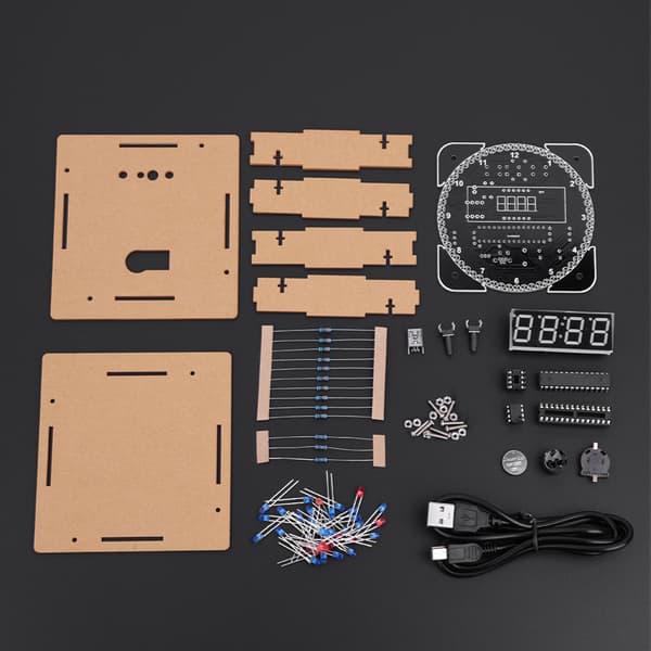 LED-lämpötilakello valonsäädöllä - DIY-sarja, punainen (sisältää kotelon ja USB-kaapelin)