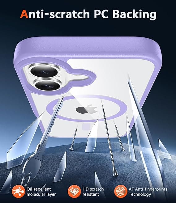FNTCASE for iPhone 17 Clear Case, Magnetic with Screen Protector, MagSafe Compatible, Anti-Yellowing Rugged Shockproof Cover, B-Light Purple