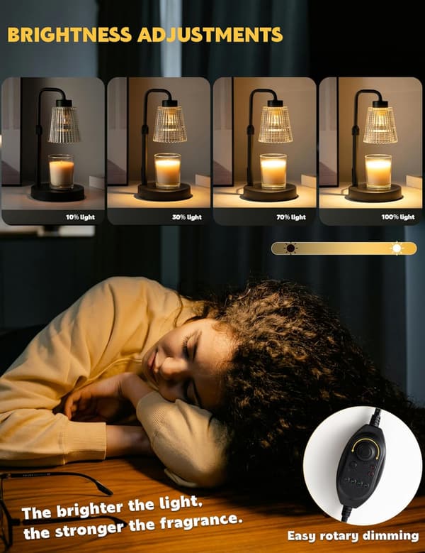 [LCS] Candle Warmer Lamp with Timer, Adjustable Height, Dimmable, Home Decor, Wax Warmer Lamp Compatible with Jar Candles with 2 Bulbs, Black