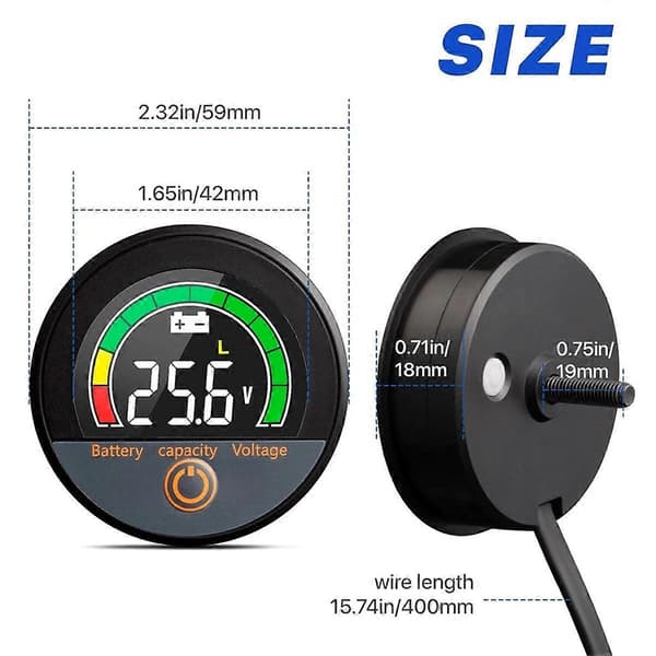 12V 24V 48V 60V 84V Vanntett IP67 Batterikapasitet Voltmeter