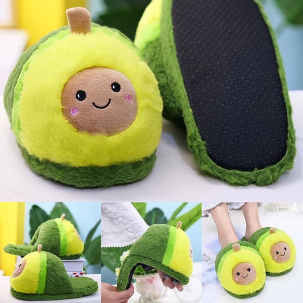 Avocado Fruit Plush Slippers Non-Slip Durable Warm Winter Indoor Slippers