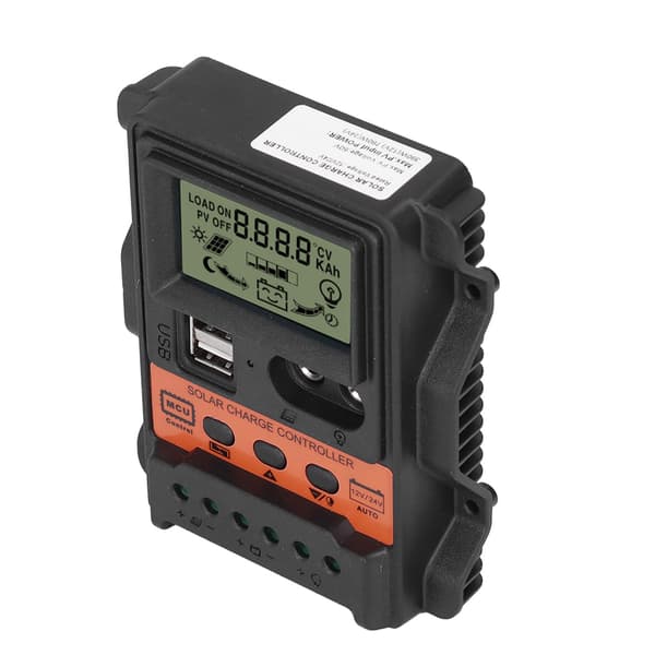 Solcelleladerkontroller LCD-skjerm 2 USB-utganger PWM Panel Ladekontroller 12V 24V30A 390W 780W