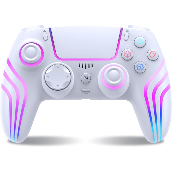 PS4 Compatible Wireless Controller with LED Lighting, Dual Vibration, for PS4/PS4 Pro/PS4 Slim, White