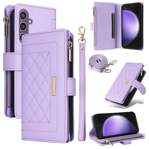 [LCS] Zipper Wallet Leather Case For Samsung Galaxy S24 FE 5G Purple Purple