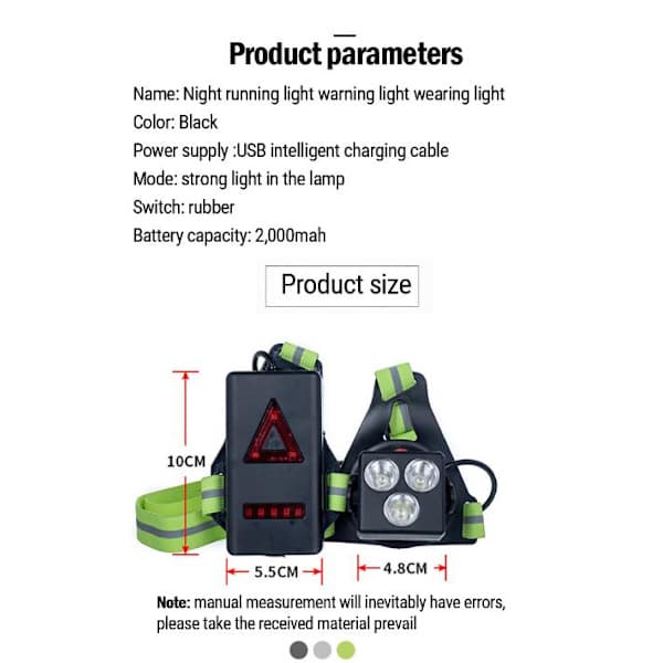 Running Light for Runners, 360 Lumen LED Rechargeable Chest Light with Safety Warning Light