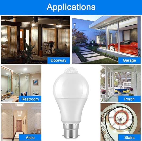 B22 Bajonett LED Rörelsesensorlampa, 12W, 1020lm, Kallvit 5700K, IP42 Vattentät, Ej Dimbar (2 stycken)