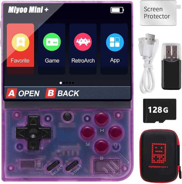 2025 Latest Model Miyoo Mini Plus Handheld Game Console with Hard Case, 3.5-inch IPS Screen Retro Video Game Console, Built-in 128GB