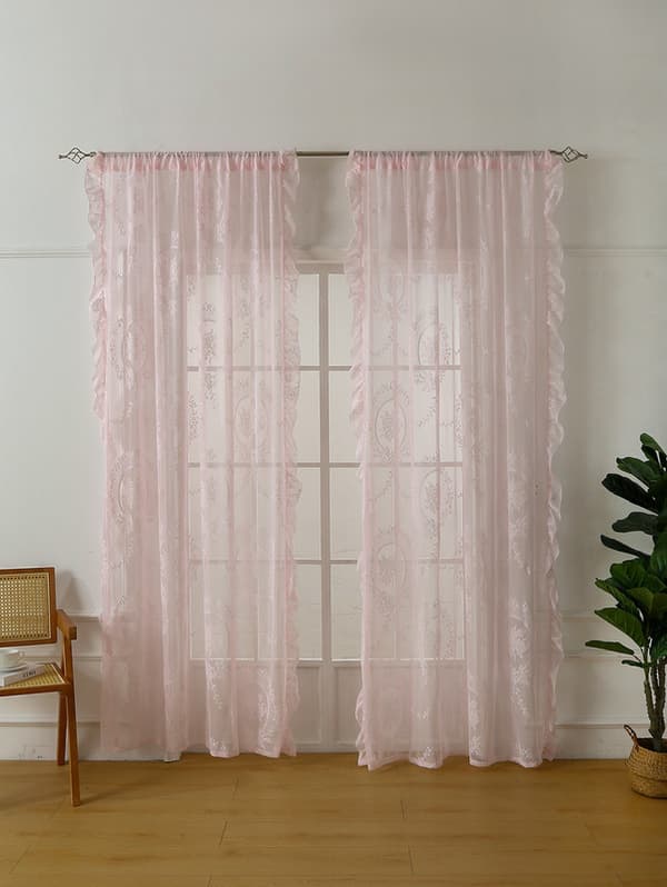 Pink Lace Curtains 2 pcs Pink