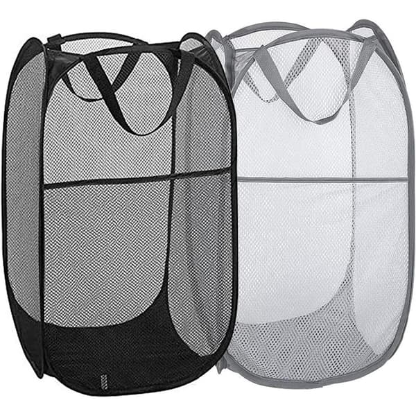 Pop Up Laundry Hampers, Foldable Mesh Laundry Baskets for Home, Dorm, Travel, Portable Laundry Baskets, 2-pack (Black + Grey)