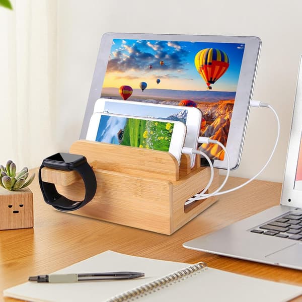 Charging Organizer, Compact Charging Station, Multi-Device Desk, Wooden Charging Station, Bedside Charging Organizer,[DB]