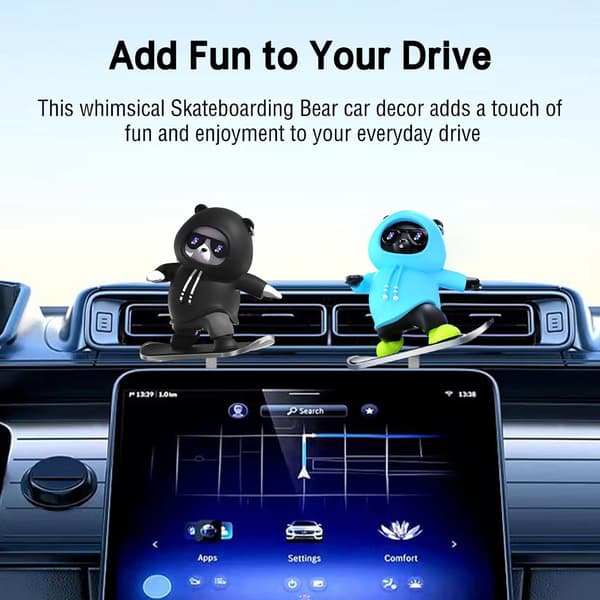 Skateboard Bear Car Decoration, Funny Skateboard Bear Car Interior Dashboard Decoration
