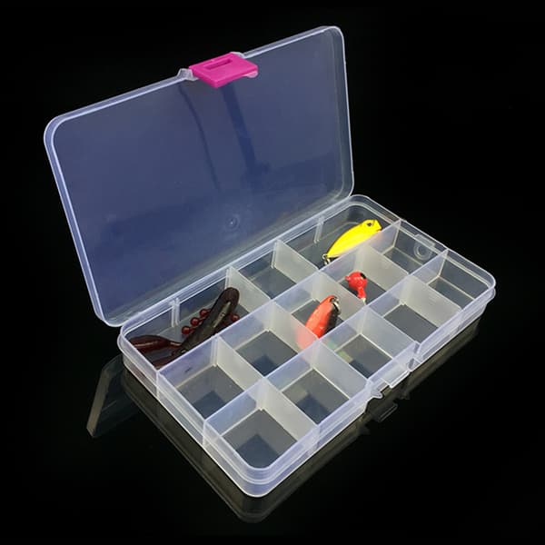 Adjustable Plastic Fishing Lure and Tackle Box with 15 Compartments